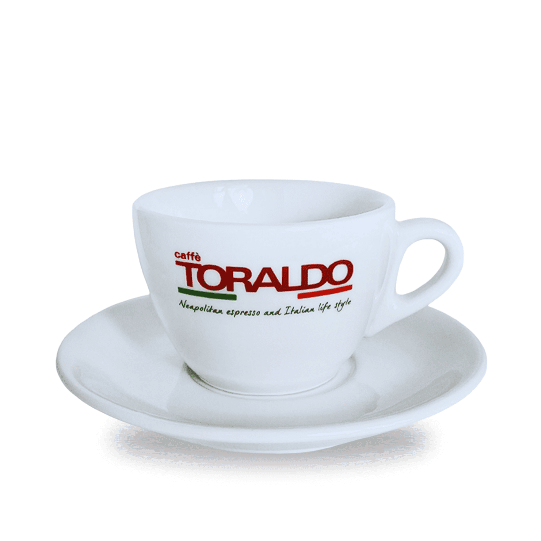 Toraldo Cappuccinotassen mit Untertassen – stilvolle Tassen mit Logo für perfekten Cappuccino-Genuss zu Hause oder im Café

