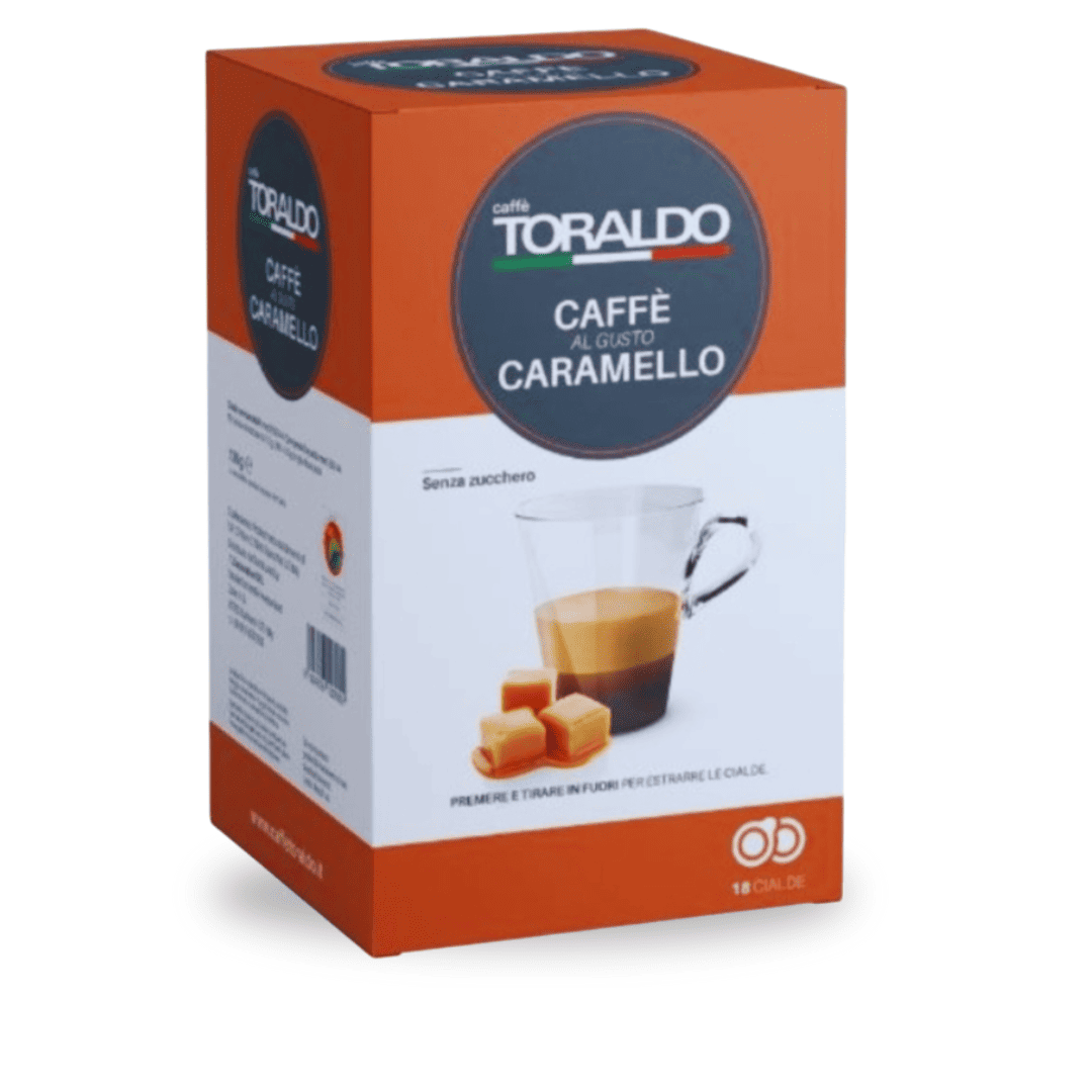 Toraldo Caramel ESE Pads – 18 Kaffeepads mit feinem Karamellgeschmack für einen süßen Espresso-Genuss

